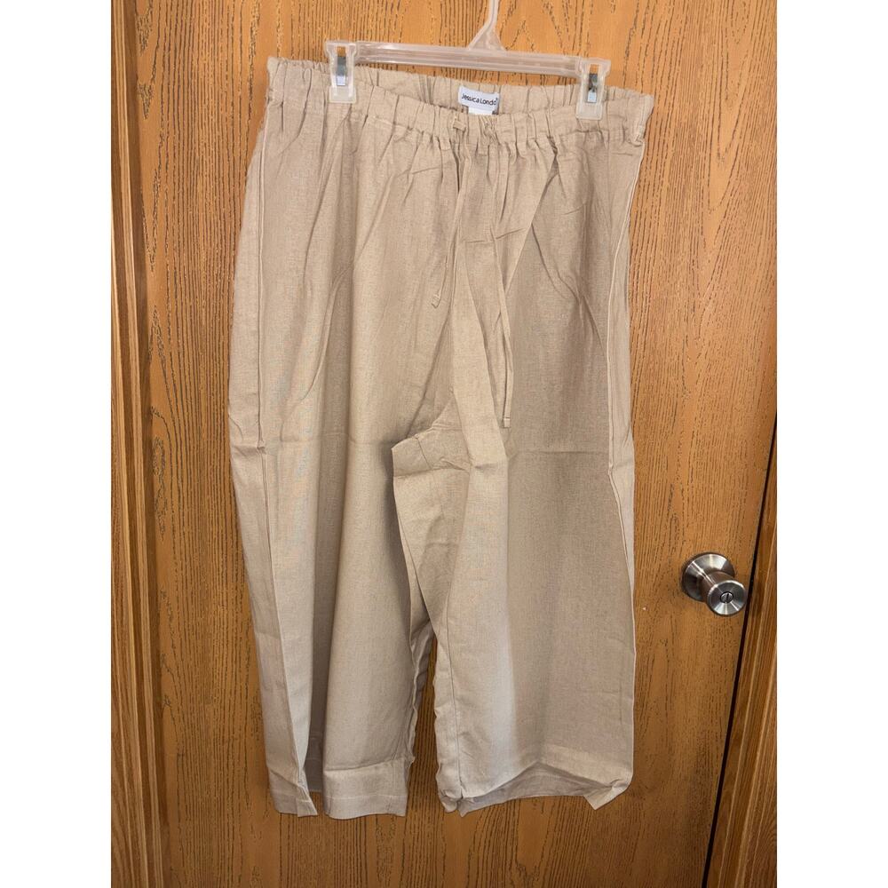 Jessica London women’s tan two-piece linen-blend Capri pants & top set NEW (20) - Picture 5 of 5